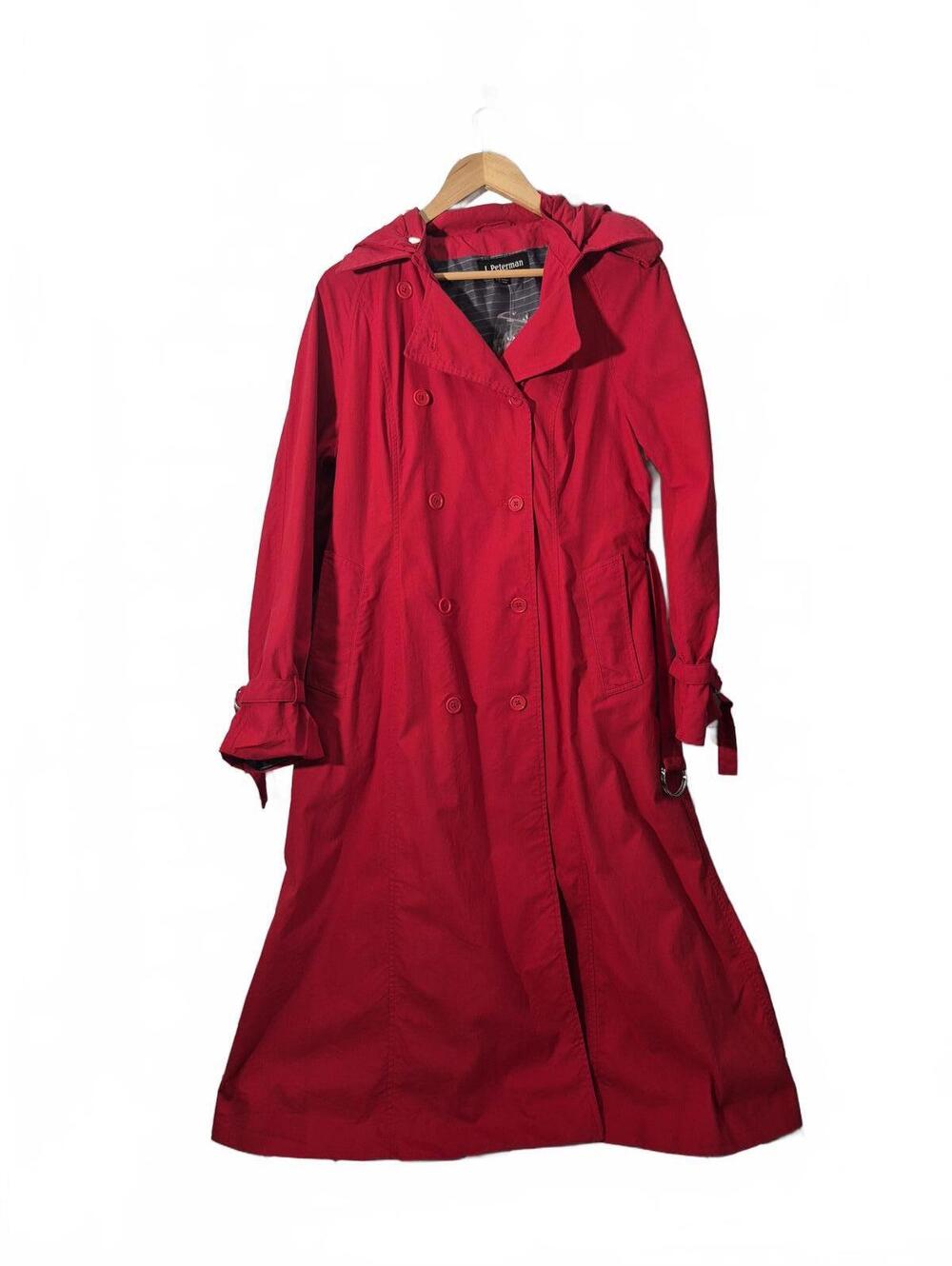 J. Peterman Women’s Red Double Breasted Trench Coat Belted Detachable